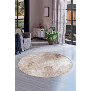 Halı Devetüyü Cool Yıkanabilir Saçaksız Yuvarlak Delüxe Yolluk Kilim Salon Halısı Modeli 140x140 cm