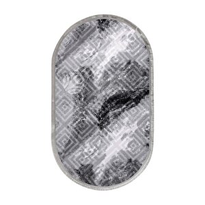 Halı Antrasit Cool Karo Saçaklı Oval Kesme Ince Yolluk Kilim Salon Halısı Modelleri 200x300 cm