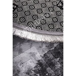 Halı Antrasit Cool Karo Saçaklı Oval Kesme Ince Yolluk Kilim Salon Halısı Modelleri 200x300 cm