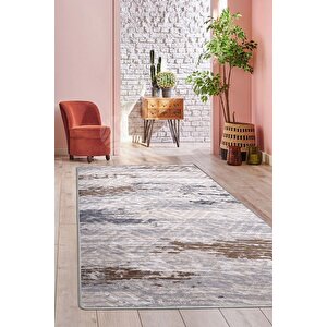 Halı Gri14 Cool Karo Yıkanabilir Saçaksız Kesme Ince Yolluk Kilim Salon Halısı Modelleri 120x180 cm