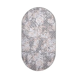 Halı Gri3 Cool Karo Yıkanabilir Oval Kesme Ince Yolluk Kilim Salon Halısı Modelleri 100x300 cm