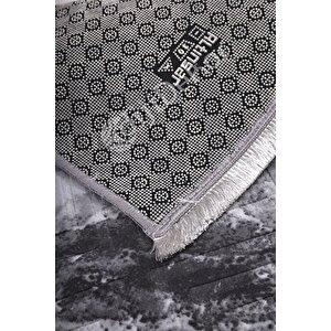 Halı Antrasit Cool Karo Yıkanabilir Saçaklı Kesme Ince Yolluk Kilim Salon Halısı Modeli