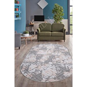 Halı Gri3 Cool Karo Yıkanabilir Oval Kesme Ince Yolluk Kilim Salon Halısı Modelleri 120x180 cm