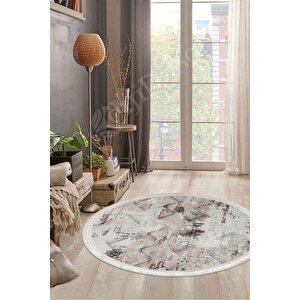 Halı Bej Cool K1280 Saçaklı Yuvarlak Kesme Ince Yolluk Kilim Salon Halısı Modelleri 170x170 cm