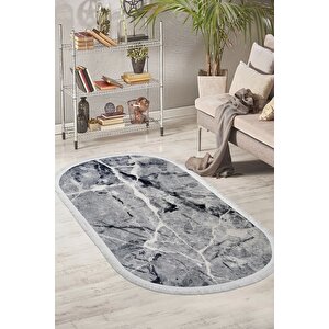 Halı Gri Cool Granit Yıkanabilir Saçaklı Oval Kesme Ince Yolluk Kilim Salon Halısı Modeli 120x180 cm