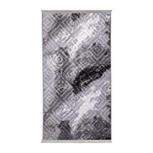 Halı Antrasit Cool Karo Yıkanabilir Saçaklı Kesme Ince Yolluk Kilim Salon Halısı Modeli 150x450 cm