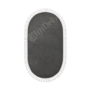 Avangard Oval Halı Pramit Antrasit Salon Koridor Antre Mutfak Halısı Silinebilir Saçaklı 80x600 cm