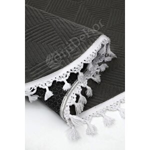 Avangard Oval Halı Pramit Antrasit Salon Koridor Antre Mutfak Halısı Silinebilir Saçaklı