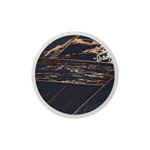 Siyah Gold Saçaklı Dijital Yuvarlak Halı Kaymaz Yıkanabilir 100x100 100x100 cm