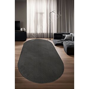 Halı Cool Antrasit Sahra Desenli Saçaksız Oval Kesme Yolluk Kilim Salon Halısı Modelleri 200x650 cm