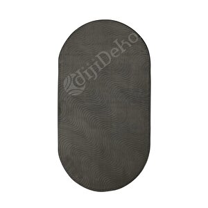 Halı Cool Antrasit Sahra Desenli Saçaksız Oval Kesme Yolluk Kilim Salon Halısı Modelleri 200x650 cm