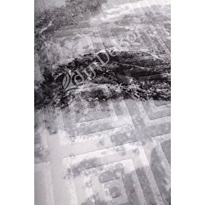 Halı Antrasit Cool Karo Yıkanabilir Saçaklı Kesme Ince Yolluk Kilim Salon Halısı Modeli 120x300 cm