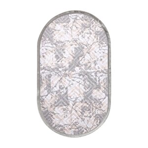 Halı Gri3 Cool Karo Yıkanabilir Saçaklı Oval Kesme Ince Yolluk Kilim Salon Halısı Modeli 80x150 cm