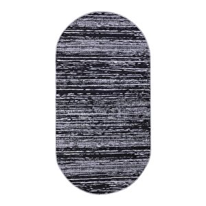 Halı Siyah Gri Cool Ym4700 Yıkanabilir Oval Kesme Ince Yolluk Kilim Salon Halısı Modeli 180x500 cm