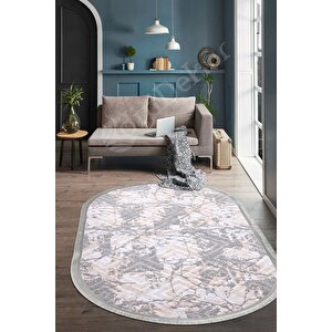 Halı Gri3 Cool Karo Yıkanabilir Saçaklı Oval Kesme Ince Yolluk Kilim Salon Halısı Modeli 150x200 cm