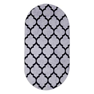 Halı Gri Maça Yıkanabilir Saçaksız Oval Kesme Ince Yolluk Kilim Salon Halısı Modelleri 60x550 cm