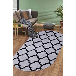 Halı Gri Maça Yıkanabilir Saçaksız Oval Kesme Ince Yolluk Kilim Salon Halısı Modelleri 80x150 cm