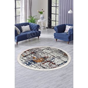 Halı Multi Cool Ky7005 Saçaklı Yuvarlak Kesme Ince Yolluk Kilim Salon Halısı Modelleri 160x160 cm