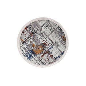 Halı Multi Cool Ky7005 Saçaklı Yuvarlak Kesme Ince Yolluk Kilim Salon Halısı Modelleri 120x120 cm