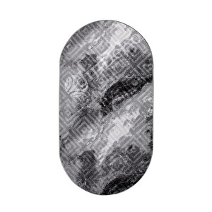 Halı Antrasit Cool Karo Yıkanabilir Oval Kesme Ince Yolluk Kilim Salon Halısı Modelleri 140x450 cm