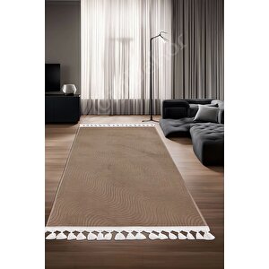 Halı Cool Kahverengi Sahra Kaymaz Yıkanabilir Saçaklı Yolluk Salon Halısı Modelleri 150x200 cm