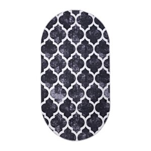 Halı Siyah Maça Yıkanabilir Saçaksız Oval Kesme Ince Yolluk Kilim Salon Halısı Modelleri 60x400 cm 