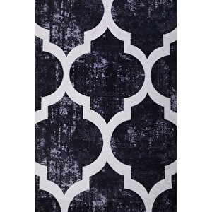 Halı Siyah Maça Yıkanabilir Saçaksız Oval Kesme Ince Yolluk Kilim Salon Halısı Modelleri 60x400 cm 