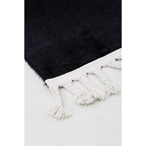 Siyah Post Dokuma Halı Saçaklı Peluş Yumuşacık Kaymaz Antibakteriyel 160x600 cm