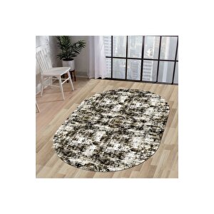 Halı Siyah Cool K1310 Yıkanabilir Oval Kesme Ince Yolluk Kilim Salon Halısı Modelleri 120x180 cm