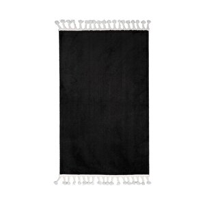 Siyah Post Dokuma Halı Saçaklı Peluş Yumuşacık Kaymaz Antibakteriyel 100x200 cm