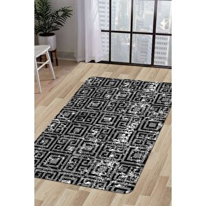 Halı Siyah Cool K1320 Yıkanabilir Saçaksız Kesme Ince Yolluk Kilim Salon Halısı Modelleri 120x180 cm