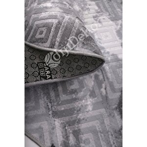 Halı Antrasit Cool Karo Yıkanabilir Oval Kesme Ince Yolluk Kilim Salon Halısı Modelleri 120x450 cm