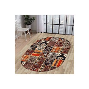 Halı Turuncu Cool K1300 Yıkanabilir Oval Kesme Ince Yolluk Kilim Salon Halısı Modelleri 120x180 cm