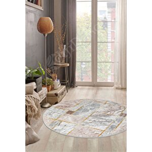 Halı Açık Vizon Cool Yıkanabilir Yuvarlak Delüxe Yolluk Kilim Salon Halısı Modelleri 90x90 cm