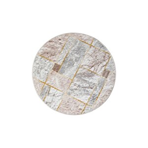 Halı Açık Vizon Cool Yıkanabilir Yuvarlak Delüxe Yolluk Kilim Salon Halısı Modelleri 90x90 cm