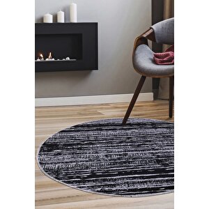 Ym4700 Gri Siyah Saçaksız Dijital Baskılı Yuvarlak Yıkanabilir Dekoratif Halı 160x160 cm