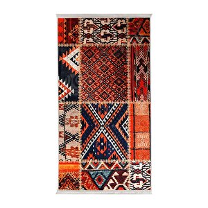 Halı Turuncu Cool K1300 Yıkanabilir Saçaklı Kesme Ince Yolluk Kilim Salon Halısı Modeli 150x400 cm