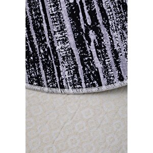 Ym4700 Gri Siyah Saçaksız Dijital Baskılı Yuvarlak Yıkanabilir Dekoratif Halı