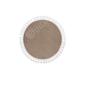 Halı Cool Kahve Sahra Desenli Saçaklı Yuvarlak Kesme Yolluk Kilim Salon Halısı Modelleri 200x200 cm