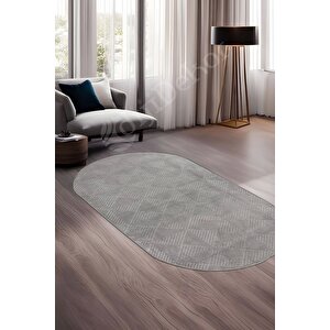 Halı Cool Gri Pramit Kaymaz Yıkanabilir Saçaksız Oval Yolluk Kilim Salon Halısı Modelleri 200x350 cm