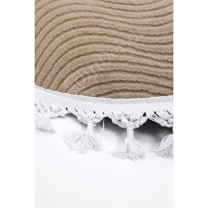 Halı Cool Kahve Sahra Desenli Saçaklı Yuvarlak Kesme Yolluk Kilim Salon Halısı Modelleri 140x140 cm