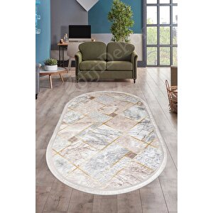 Halı Vizon Cool Yıkanabilir Saçaklı Oval Delüxe Kesme Yolluk Kilim Salon Halısı Modelleri 80x350 cm