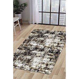K1310 Black Saçaksız Dijital Halı Kaymaz Yıkanabilir Oda Mutfak Koridor Salon Halısı 140x400 cm