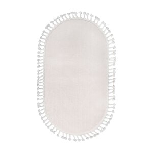 Peluş Halı Açık Vizon Cool Saçaklı Oval Kesme Post Yolluk Kilim Salon Halısı Modelleri 120x180 cm