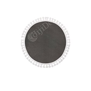 Halı Cool Antrasit Sahra Kaymaz Saçaklı Yuvarlak Kesme Yolluk Salon Halısı Modelleri 150x150 cm