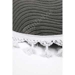 Halı Cool Antrasit Sahra Kaymaz Saçaklı Yuvarlak Kesme Yolluk Salon Halısı Modelleri 200x200 cm