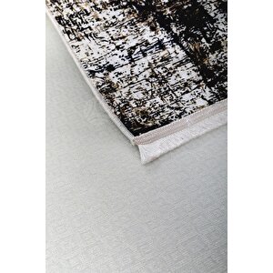 Halı Siyah Cool K1310 Yıkanabilir Saçaklı Kesme Ince Yolluk Kilim Salon Halısı Modelleri 80x650 cm