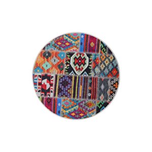 Halı Çok Renkli 9010 Yıkanabilir Yuvarlak Kesme Ince Yolluk Kilim Salon Halısı Modelleri 110x110 cm