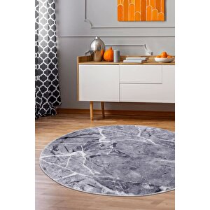 Halı Gri Granit Yıkanabilir Yuvarlak Kesme Ince Yolluk Kilim Salon Halısı Modelleri 120x120 cm