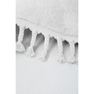 Peluş Halı Beyaz Cool Saçaklı Oval Post Kesme Yolluk Kilim Salon Halısı Modelleri 150x200 cm